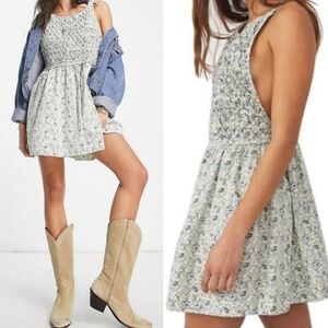 Free People Petunia Smocked Apron Dress Floral Cottagecore Style Size Small